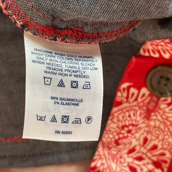 Lands End Women's 8P Red Paisley Mid Rise Straight Leg Pants Cotton Spandex - Picture 6 of 9